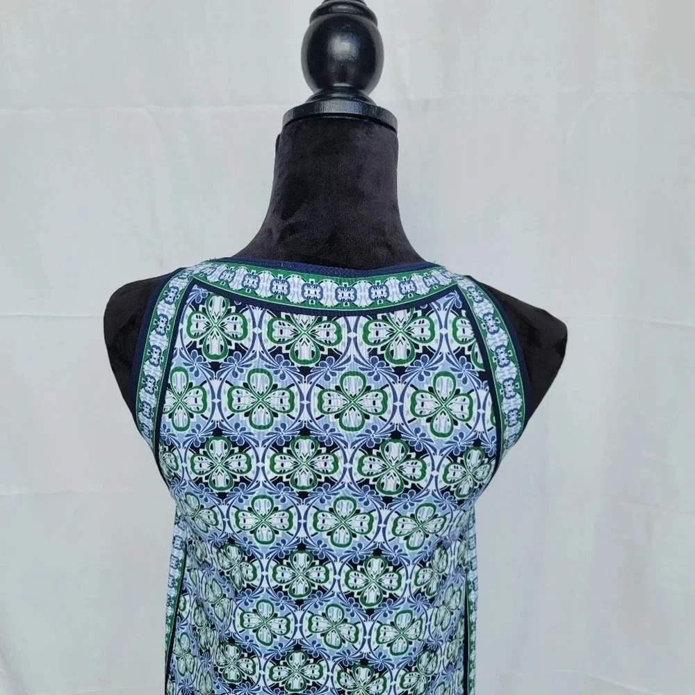 NWT Max Studio Shift Dress Sleveless Stretch-Knit Polyester Navy Blue Green XS - Picture 4 of 10